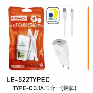Kit Carregador Tipo-C LE-522TYPEC - Lehmox
