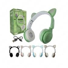 Fone De Ouvido Orelha De Gato Verde LEF-1059 - Lehmox