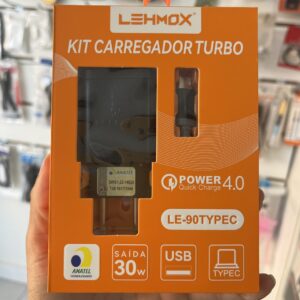 kit Carregador Turbo Tipo C USB LE-90TYPEC - Lehmox